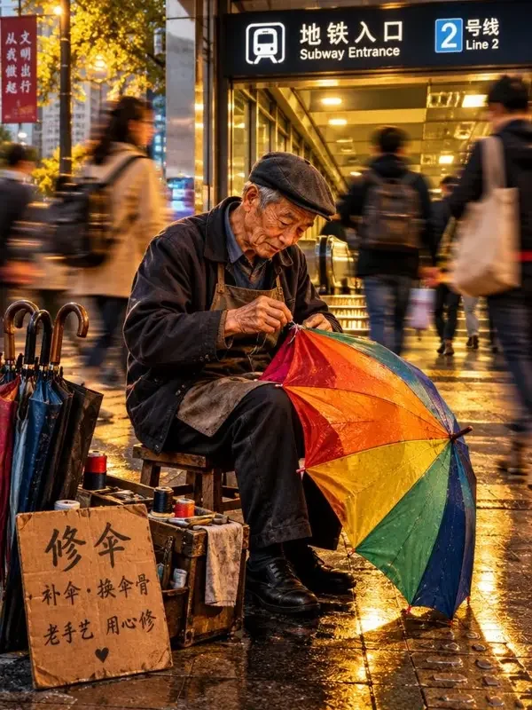 地铁口的修伞人封面